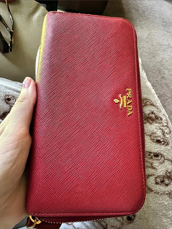 Prada Handbags - Prada Saffiano with COA Leather Zip-Around Wallet Red